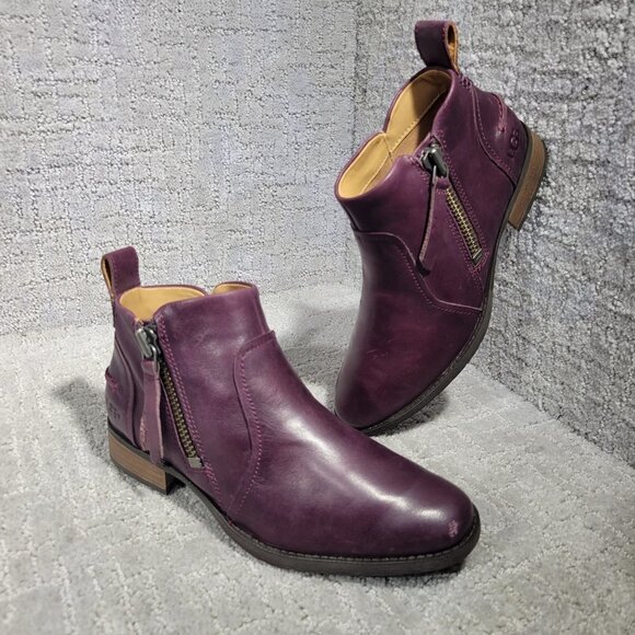 Ugg Aureo Women's Size 6M US Purple Leather Side Zip Ankle Boots 1098314 - Picture 7 of 9